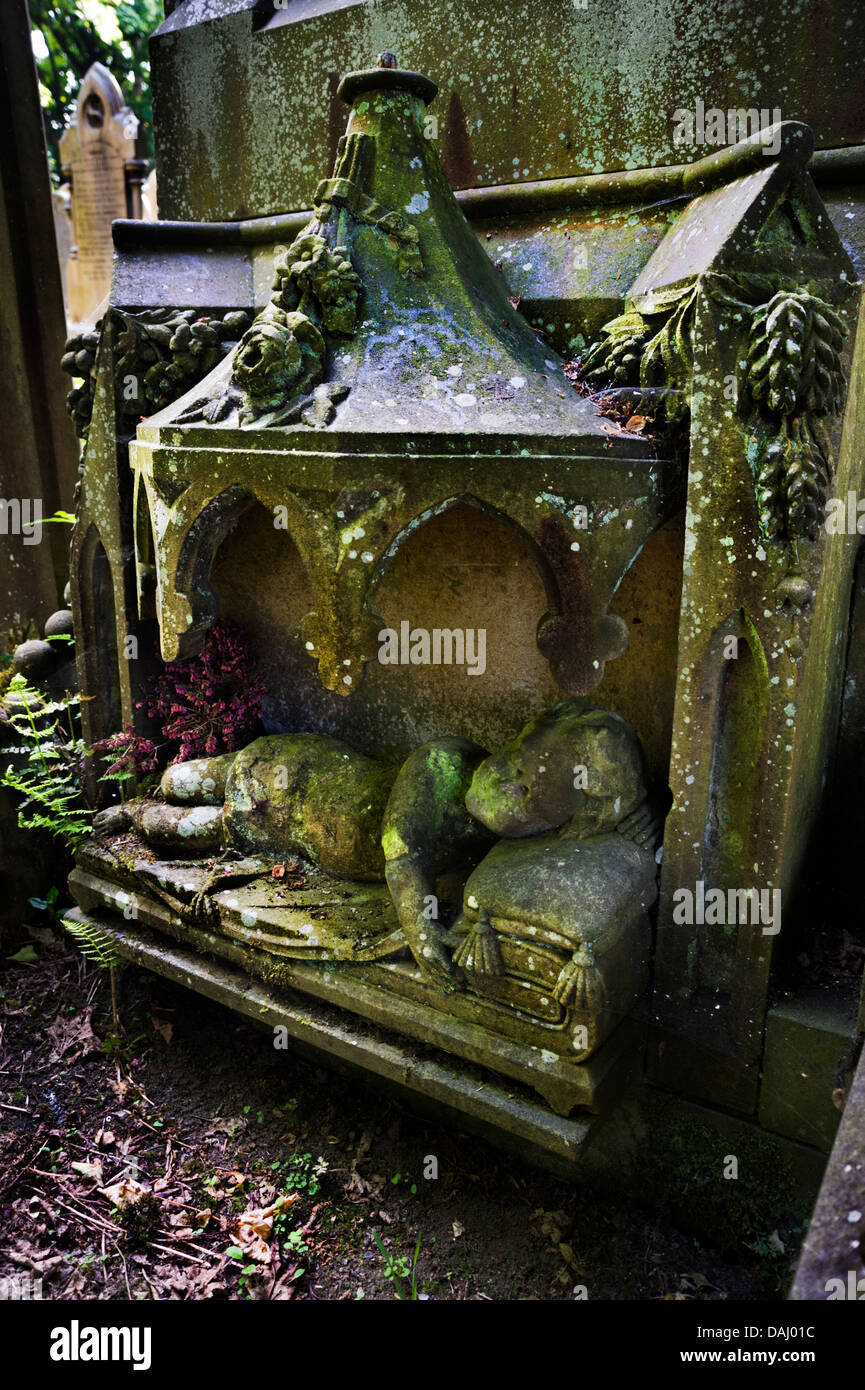 Heaton tumba familiar Victoriano de grabación de la mortalidad infantil, Haworth camposanto , West Yorkshire, Reino Unido Foto de stock