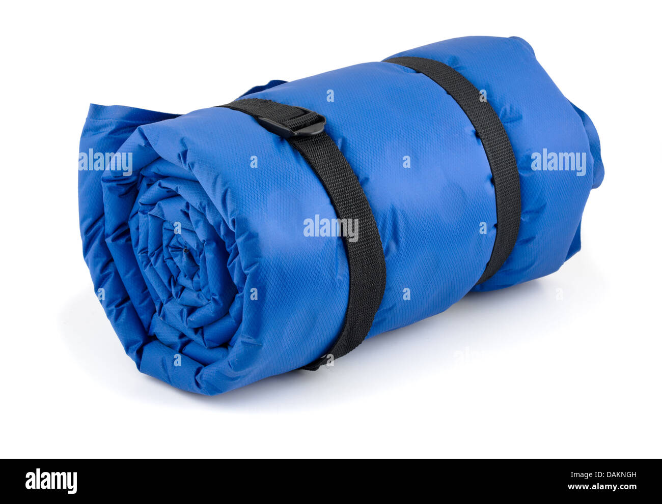 Rodó azul camping cama hinchable aislado en blanco Foto de stock