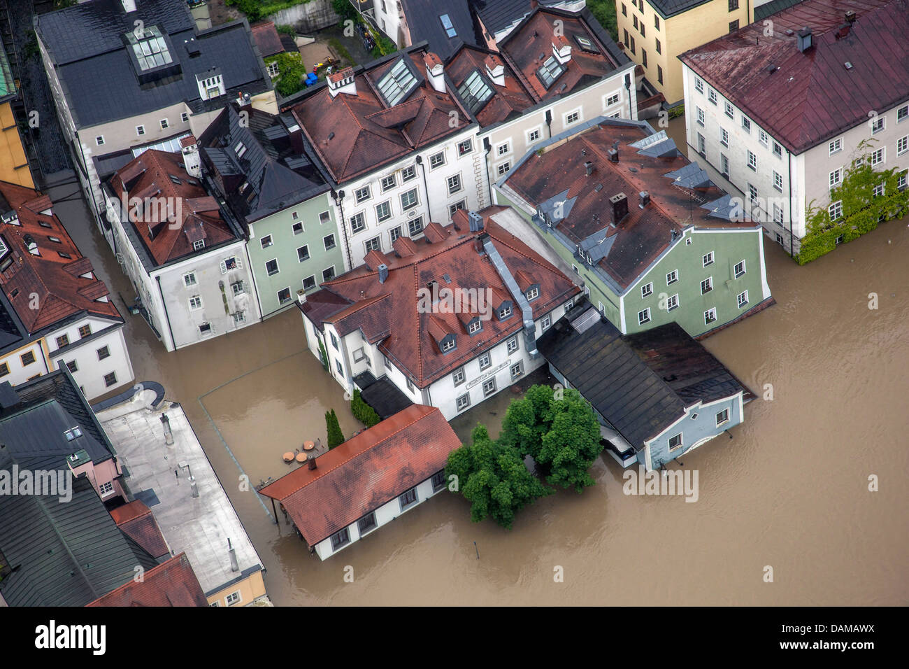 Antigua ciudad inundada en junio de 2013, Alemania, Baviera, Passau Foto de stock