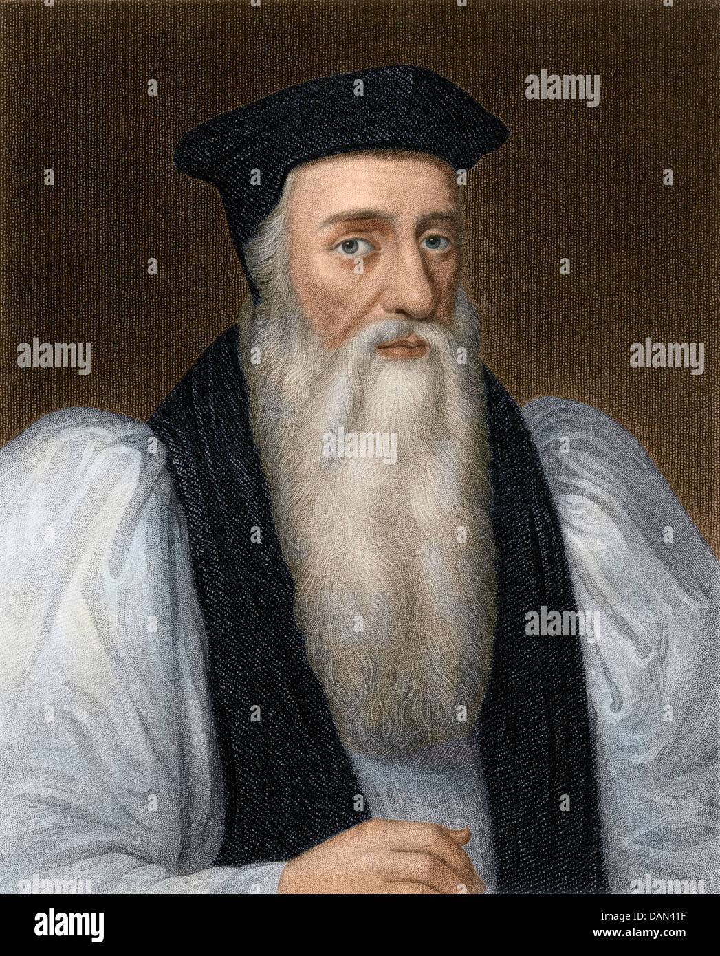 Tomás Cranmer, Arzobispo de Canterbury ejecutado por herejía bajo María I. coloreados digitalmente acero grabado Foto de stock