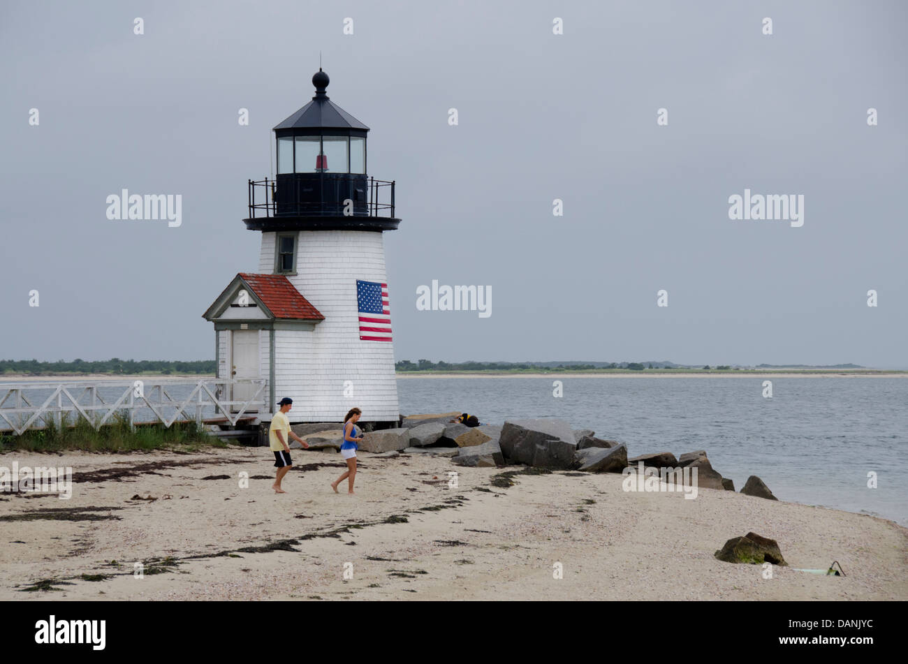 Nantucket, Massachusetts. Brant Point Lighthouse. Histórico faro, la segunda más antigua en los Estados Unidos. Foto de stock