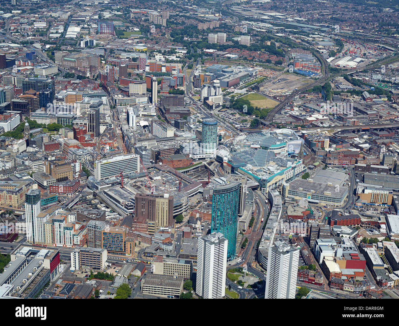 El centro de la ciudad de Birmingham desde el aire, West Midlands, Reino Unido Foto de stock