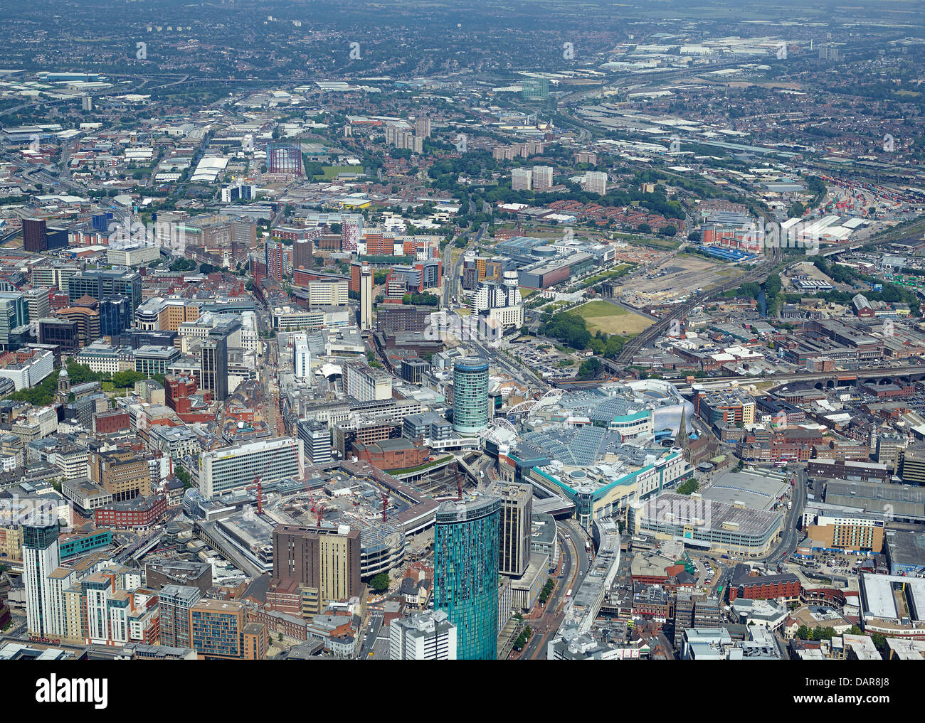 El centro de la ciudad de Birmingham desde el aire, West Midlands, Reino Unido Foto de stock