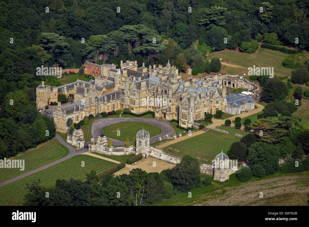 Fotografía aérea de Harlaxton Manor Lincolnshire, Reino Unido Foto de stock