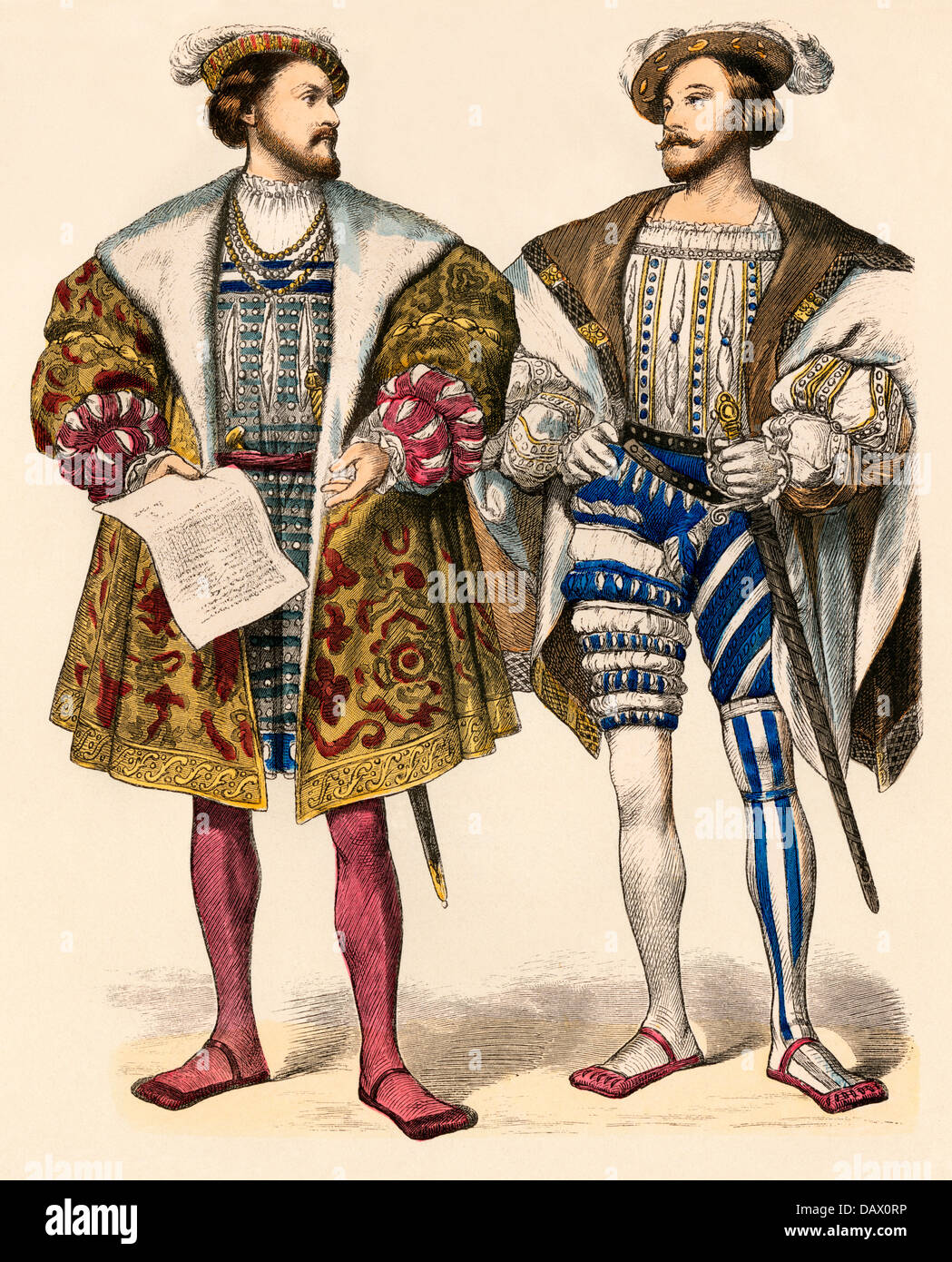 Enrique II, rey de Navarra (izquierda); y Claudio de Lorena, duque de Guisa, 1500s. Mano de color imprimir Foto de stock