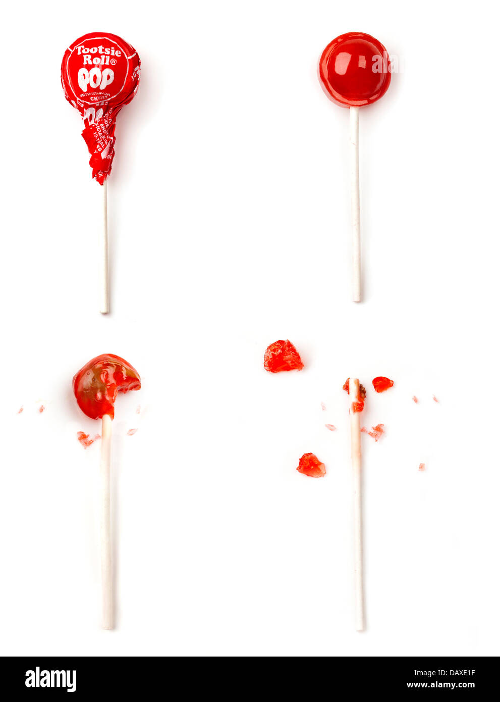 Cuántas chupadas tarda en llegar al centro de una Tootsie Roll pop? Foto de stock