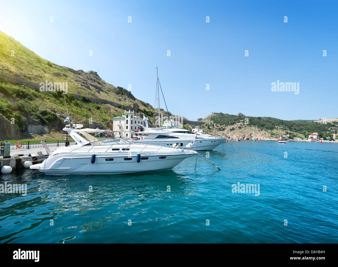 Vista de la bahía de Balaklava en Crimea Foto de stock