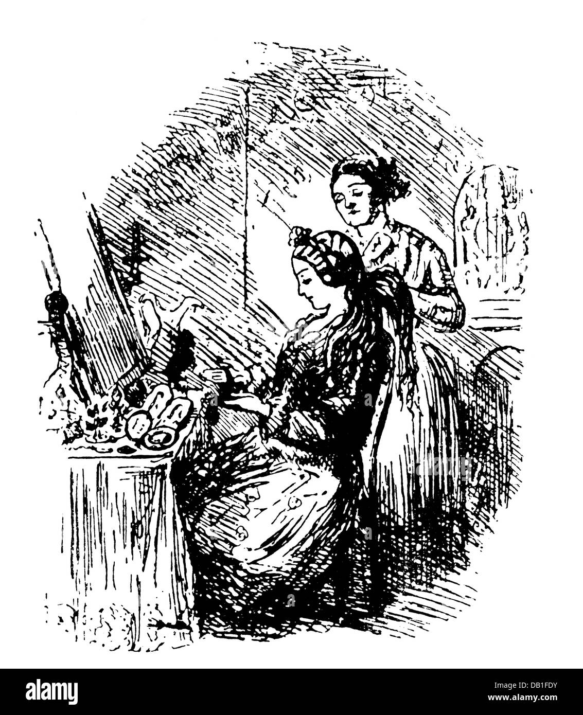 Gente, mujeres, siglo 19, 'pin money', dibujo, de: 'Punch', Londres, 1846, Derechos adicionales-Clearences-no disponible Foto de stock
