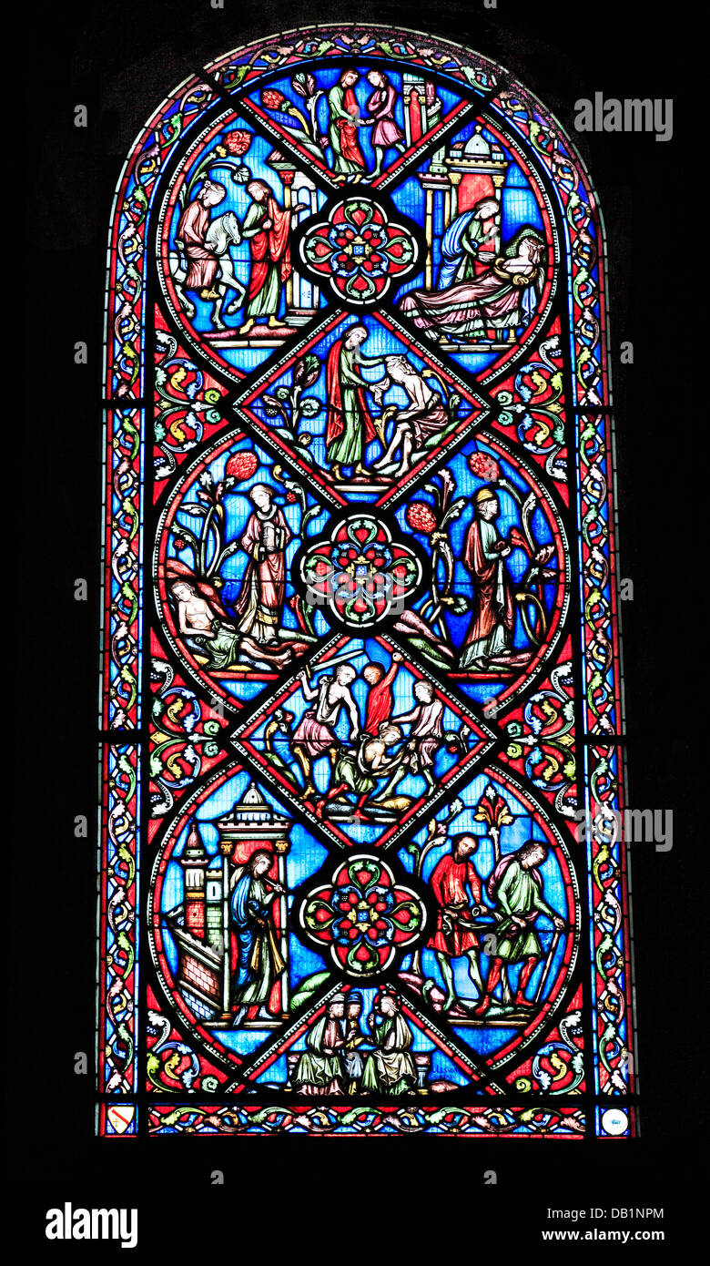 La catedral de Ely, vidriera medieval windows, interior, Crucero del Norte, Cambridgeshire Inglaterra catedrales inglesas Foto de stock