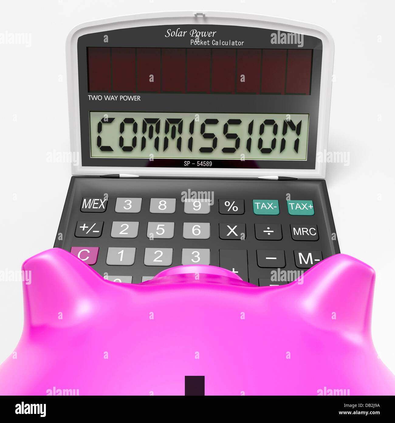 Calculadora de la Comisión muestra la idea de motivación a la fortuna Foto de stock