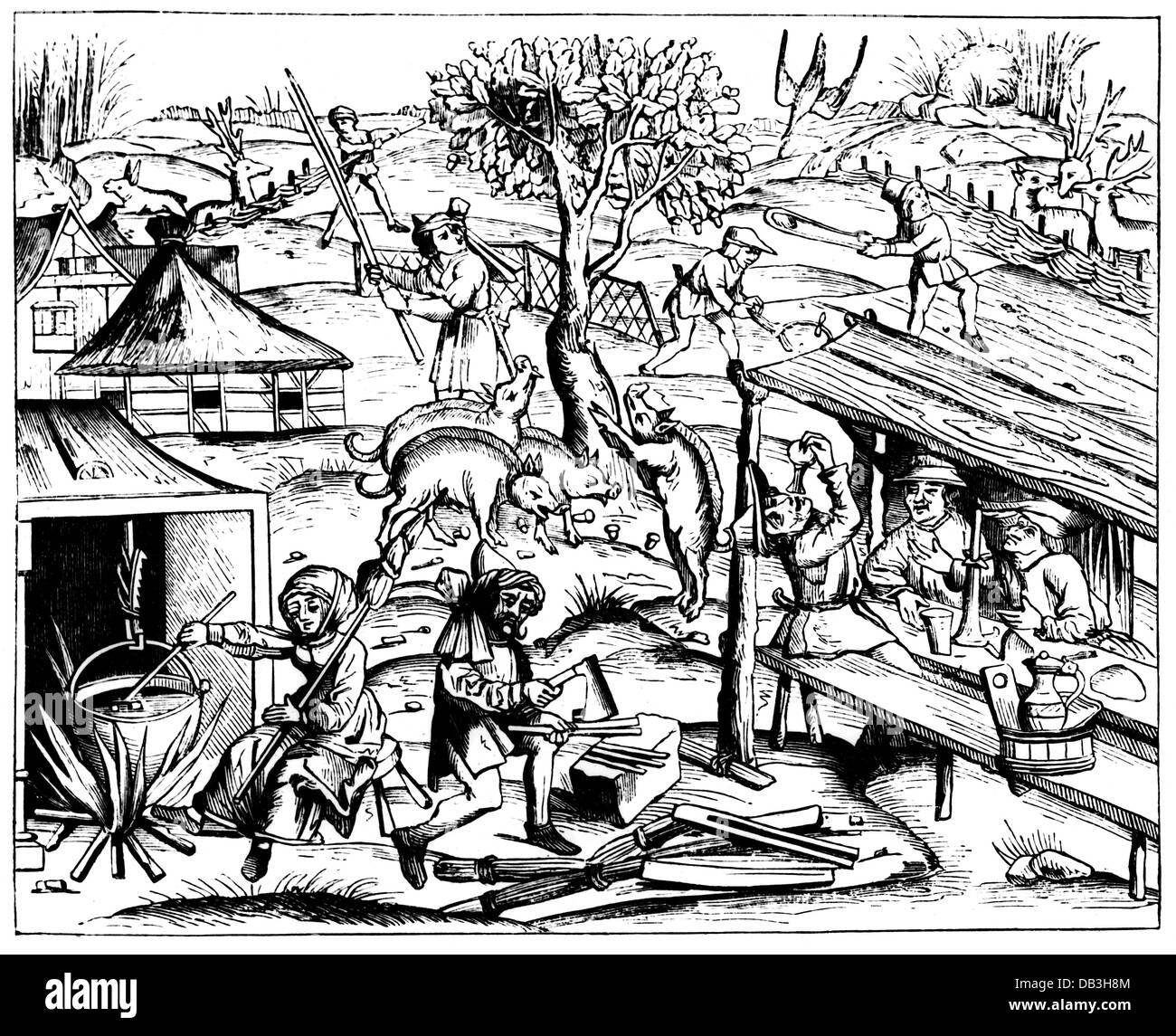 Agricultura, vida rural, corte de madera de una edición de las obras de Virgil, Lyon, 1517, Derechos adicionales-Clearences-no disponible Foto de stock
