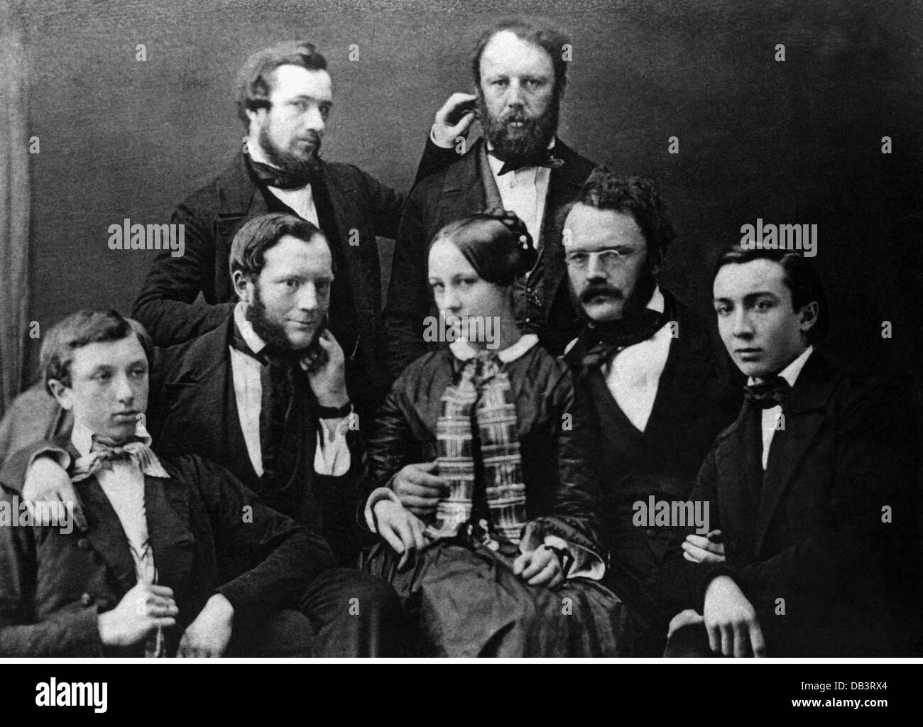 Siemens, Werner von, 13.3.1816 - 6.12.1892, empresario e inventor alemán, de media longitud, cuadro de grupo con sus hermanos y hermanas, 1851, Foto de stock