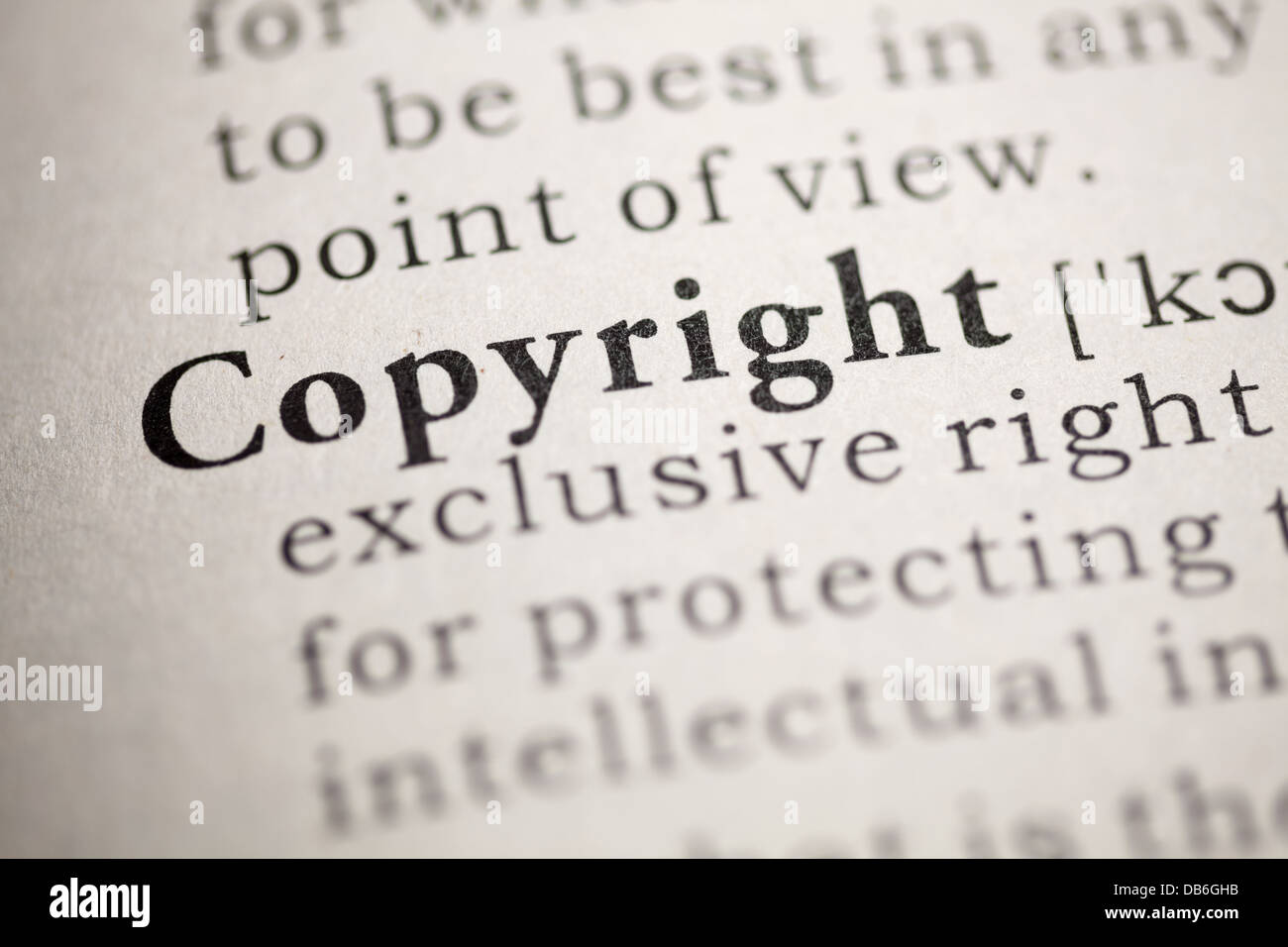 Diccionario de falsos, definición de diccionario de la palabra Copyright. Foto de stock