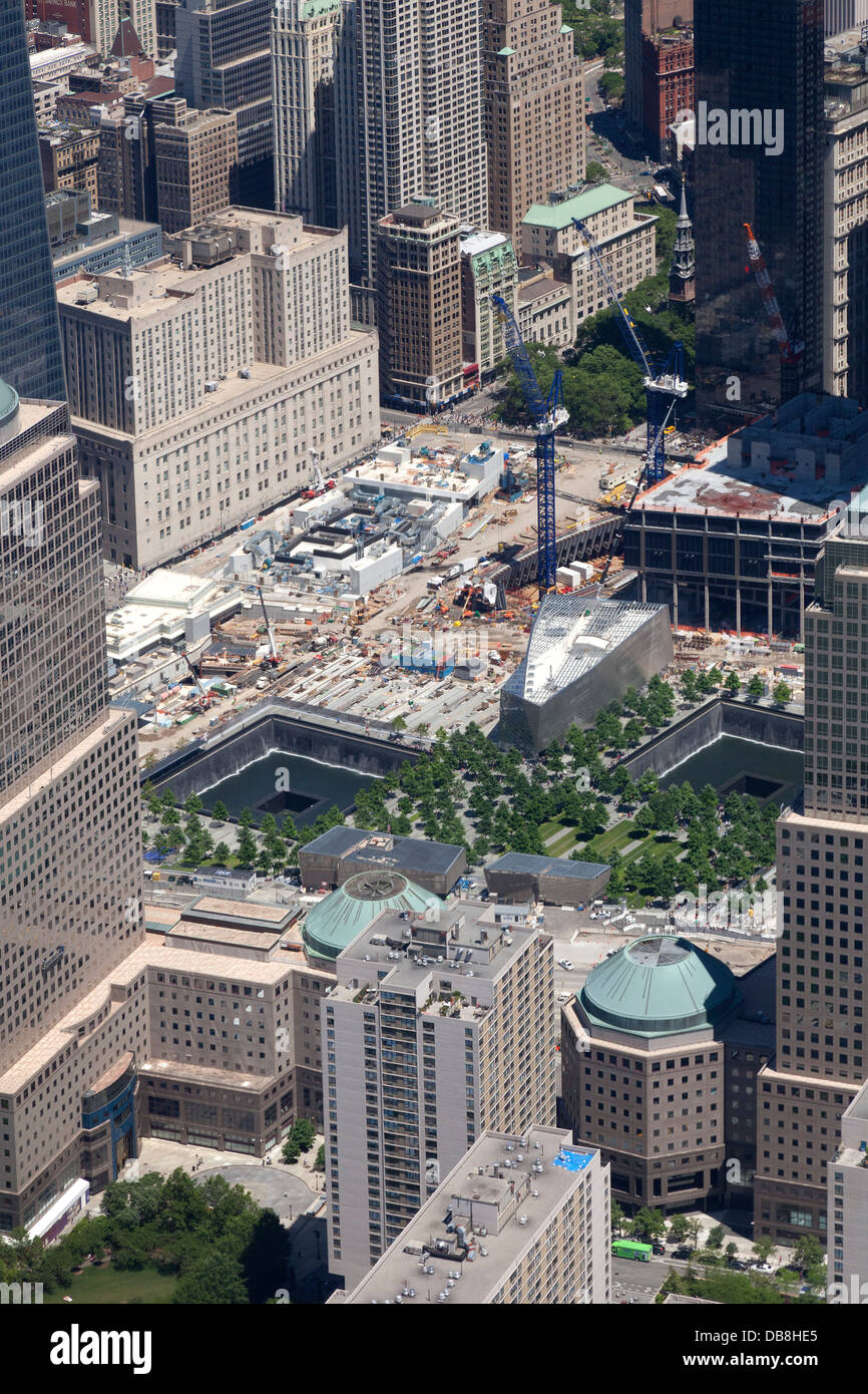 World Trade Center y el Ground Zero foto aérea en la Isla de Manhattan en la Ciudad de Nueva York Foto de stock