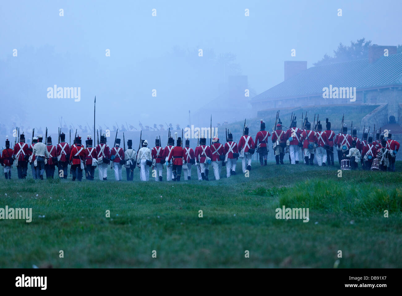 Ontario,Canadá,Fort Erie,Old Fort Erie, Guerra de 1812 re-promulgación del asedio de Fort Erie Foto de stock