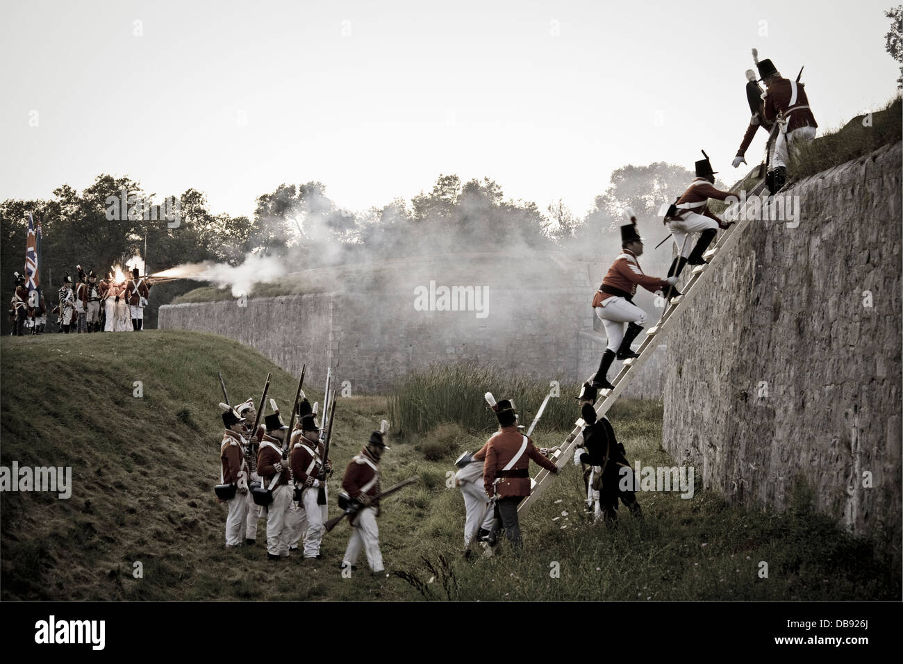 Ontario,Canadá,Fort Erie. Guerra de 1812 re-promulgación del asedio de Fort Erie Foto de stock