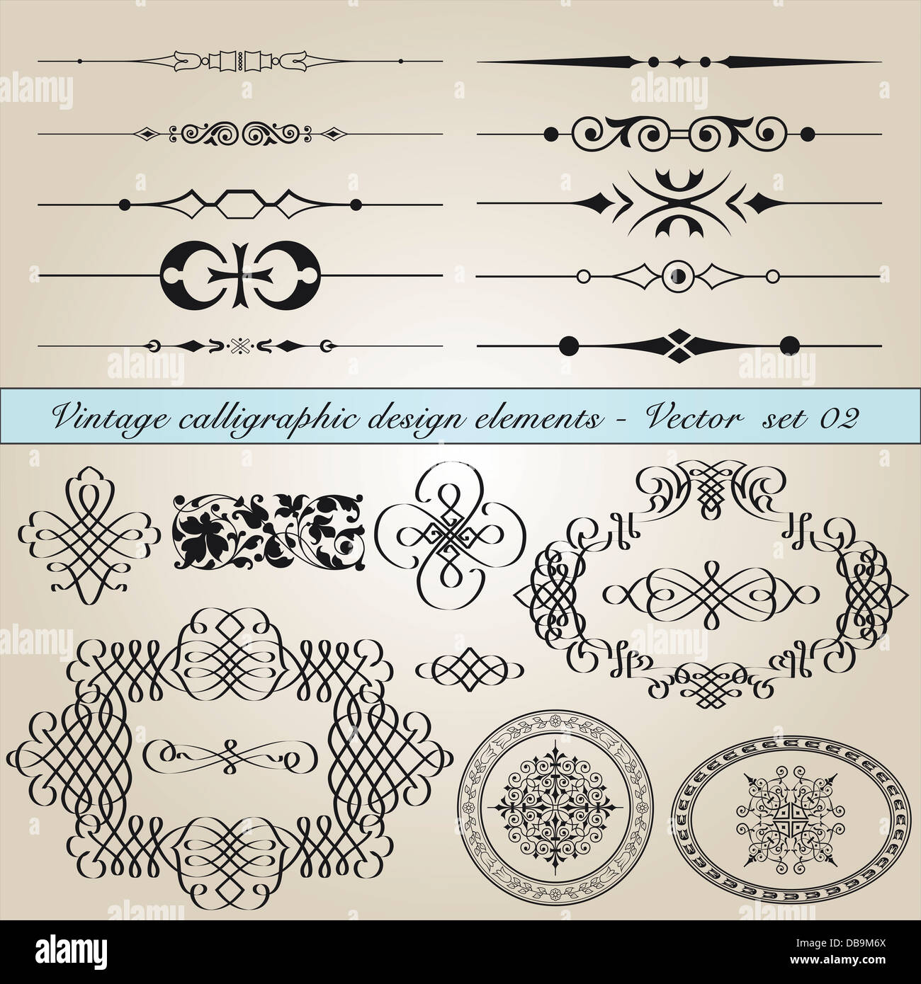 Conjunto de elementos de diseño caligráfico vintage Foto de stock
