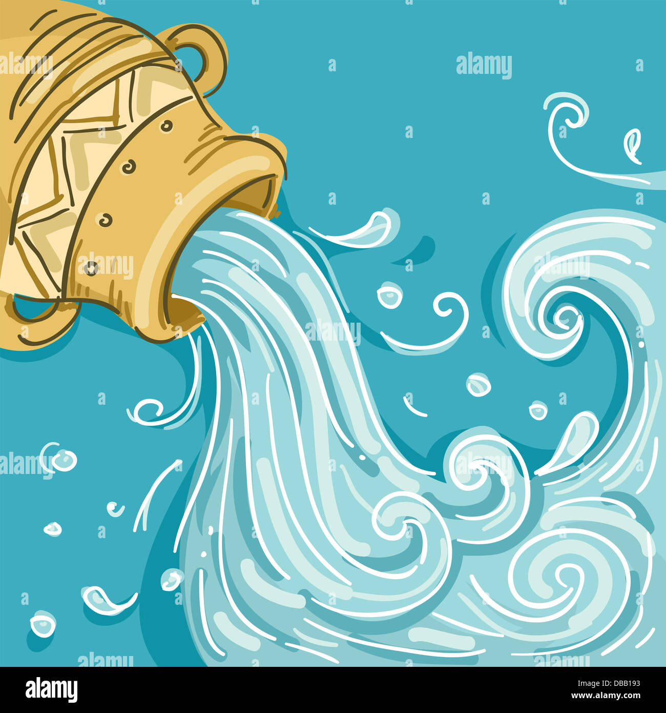 Ilustración del agua que sale del tarro en Acuario Design Foto de stock