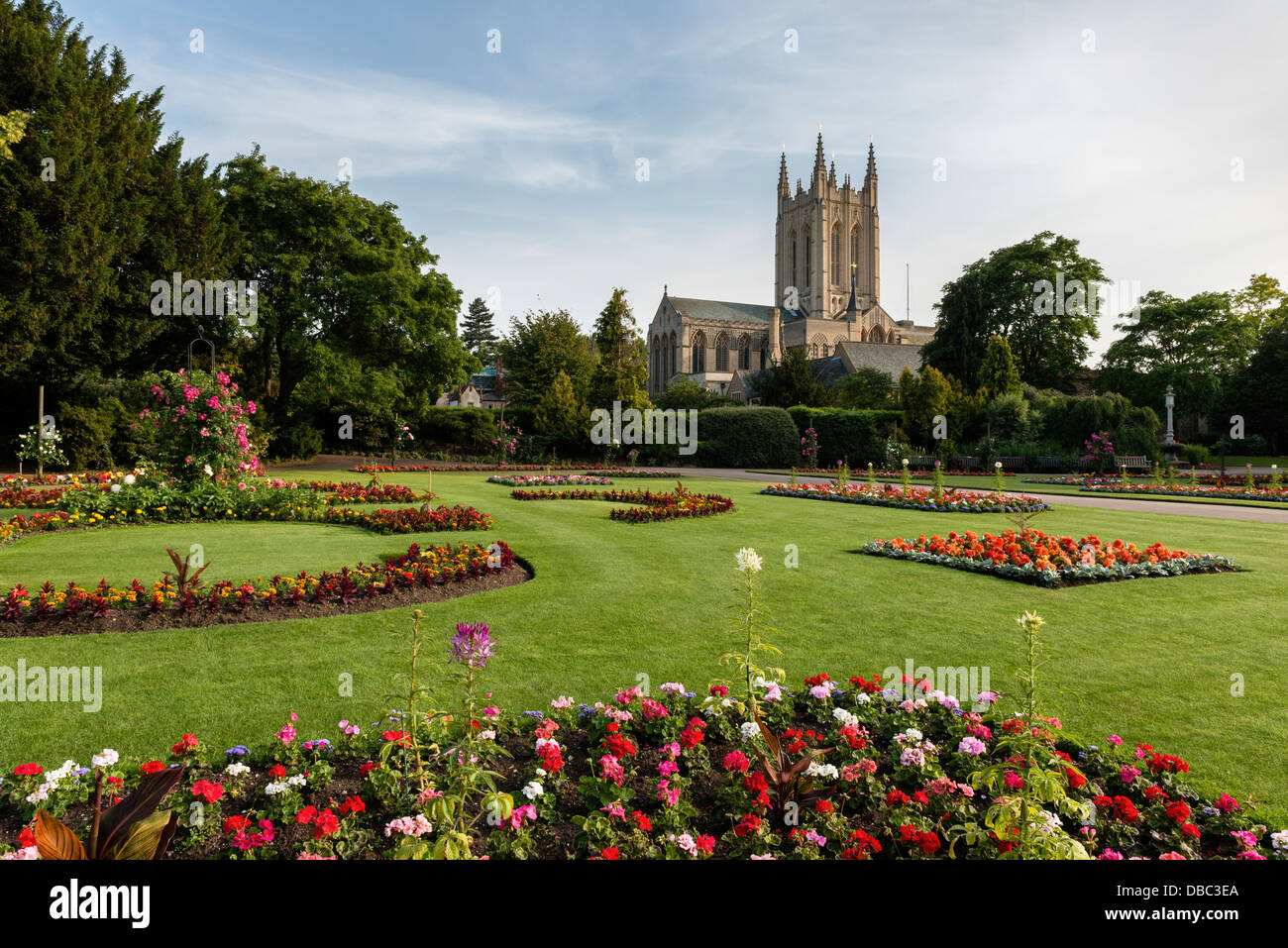 La Catedral de St Edmundsbury desde los jardines de la abadía de Bury St Edmunds Foto de stock