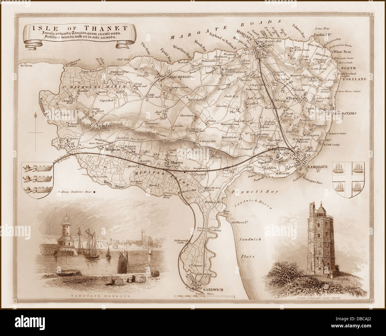 1840 Victorian mapa de isla de Thanet Foto de stock