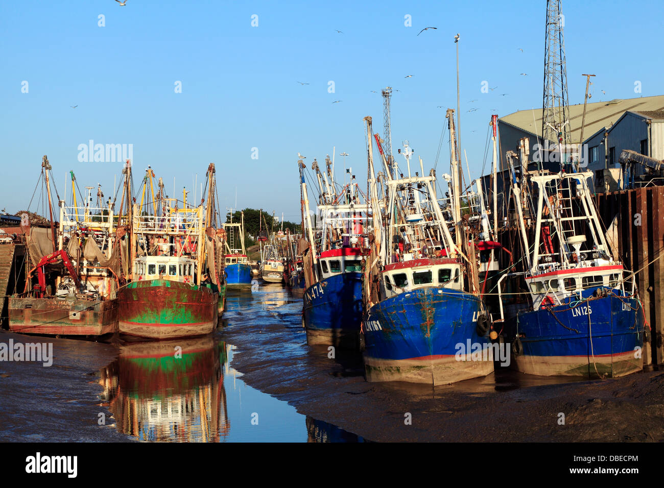 Kings Lynn, el puerto y la flota pesquera,.Norfolk Inglaterra, barcos Barcos en el muelle del puerto pesquero de Puerto industrial docks dock Foto de stock
