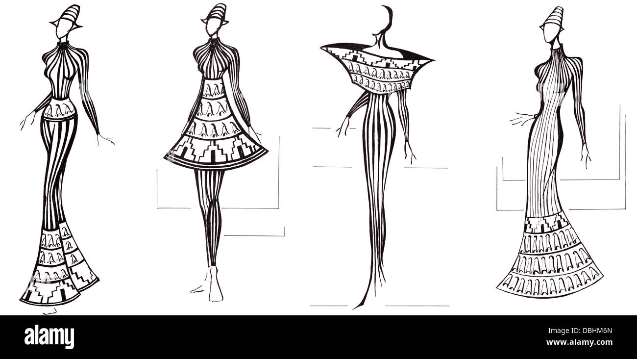 Boceto de moda - diseño de vestidos de modelo basado en la columna de  arquitectura Fotografía de stock - Alamy
