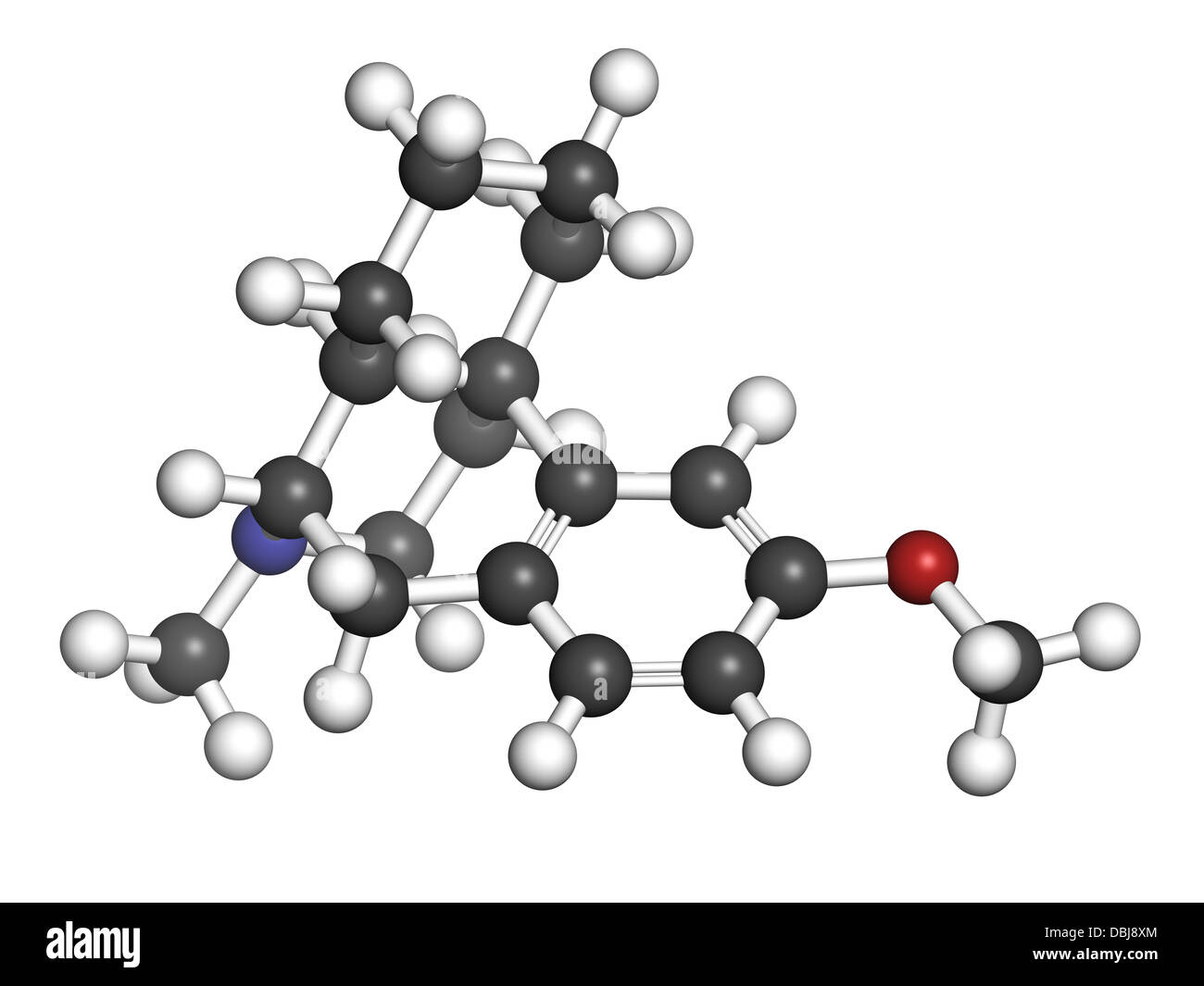 El dextrometorfano antitusivo antitusivos (medicamentos), la estructura química. Los átomos son
