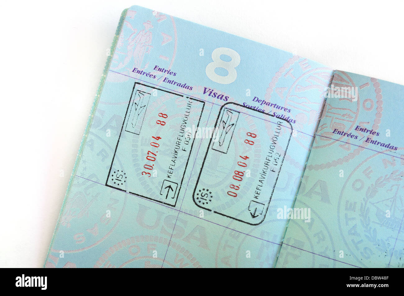 Sellos de visado / visas para Islandia en un pasaporte norteamericano  Fotografía de stock - Alamy