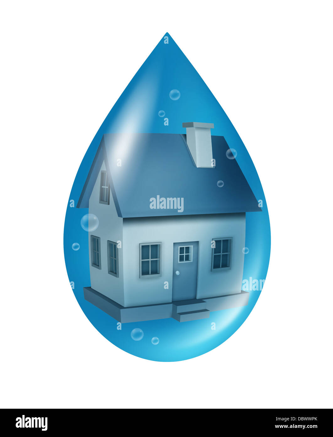 Invitación refrigerador Zapatos Concepto de seguro contra inundaciones y daños por agua en un hogar  residencial con una casa flotante en una gota de líquido azul como símbolo  Fotografía de stock - Alamy