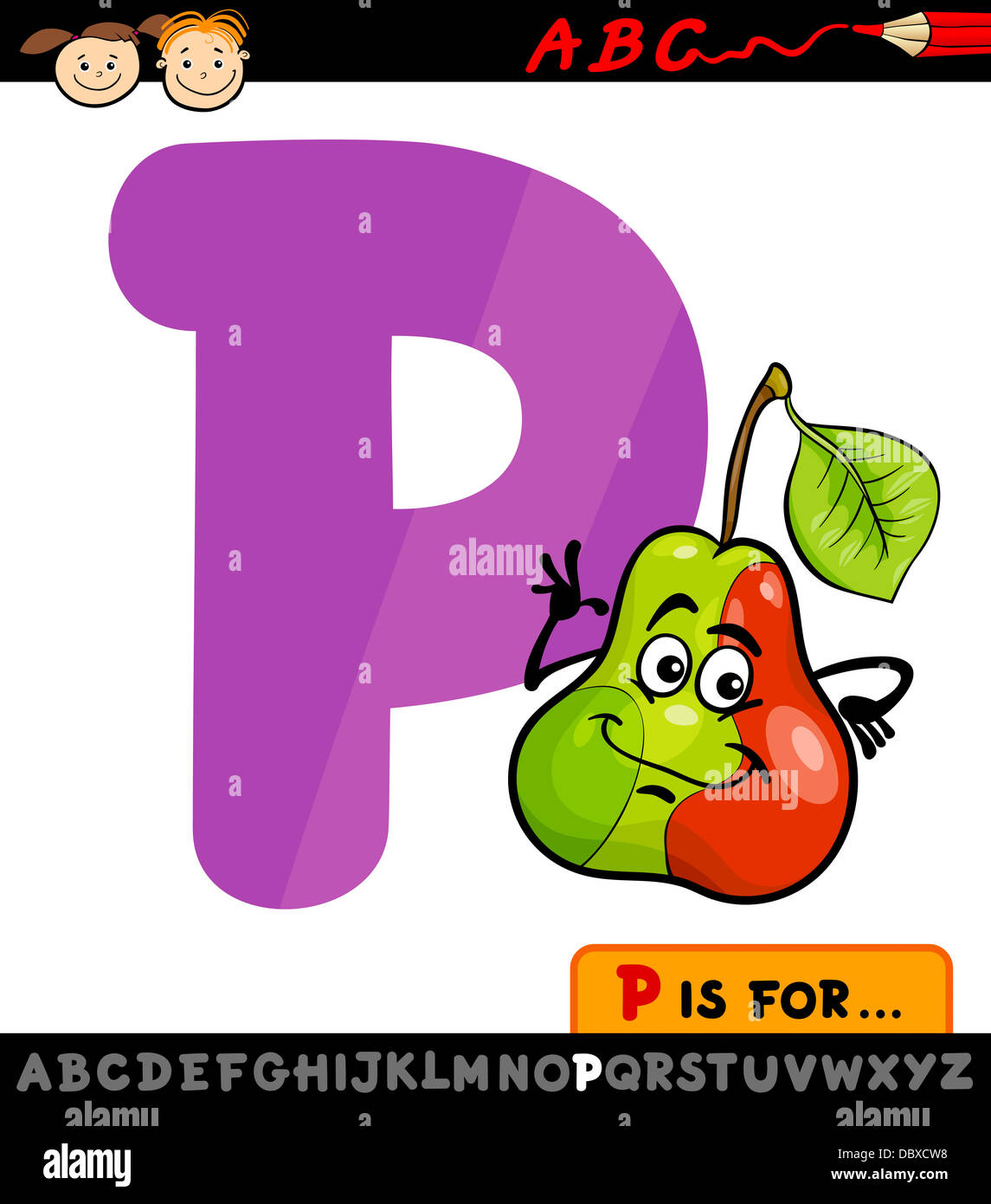 Ilustración de dibujos animados de capital la letra P del alfabeto con Pear  para la educación de los niños Fotografía de stock - Alamy