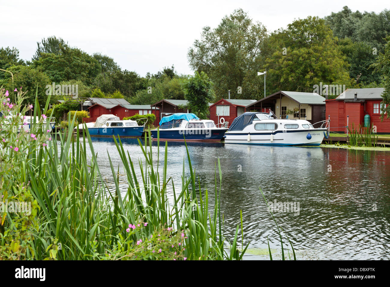 Los barcos en el río cerca de Nene Orton Lock, Peterborough, Inglaterra Foto de stock