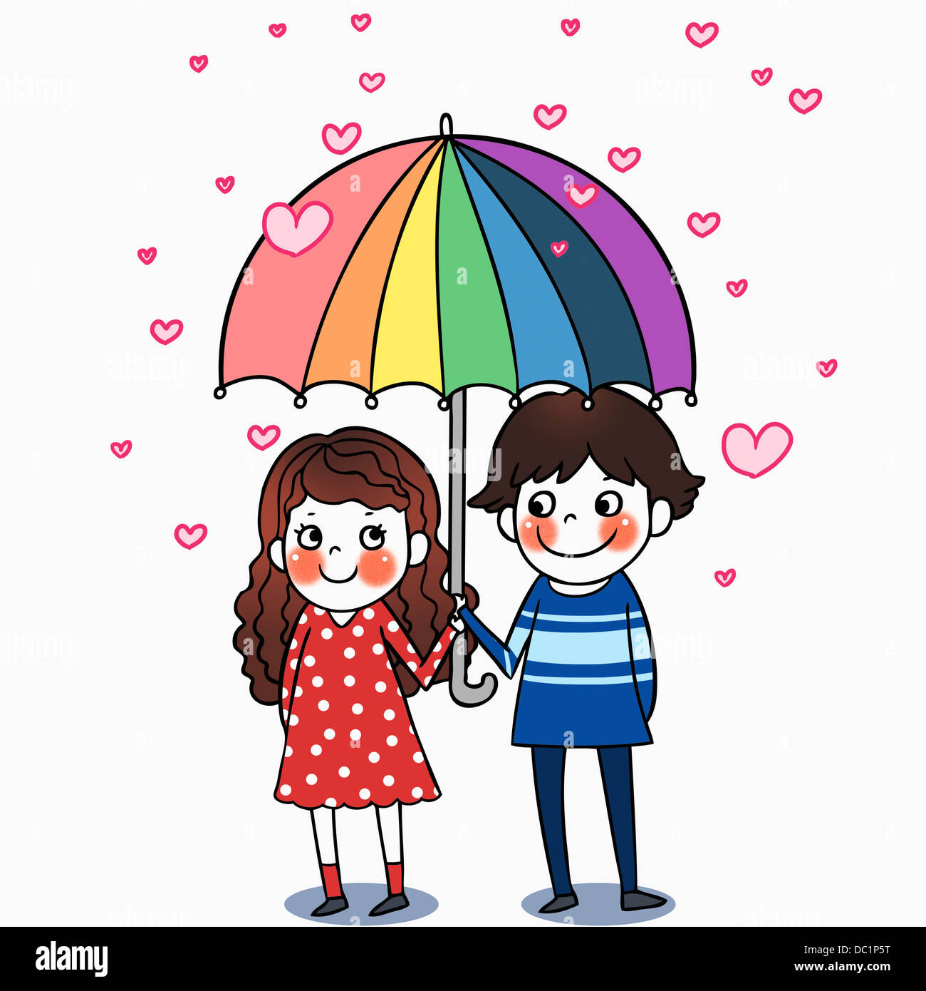 Ilustración de una pareja en el amor compartir paraguas Fotografía de stock  - Alamy