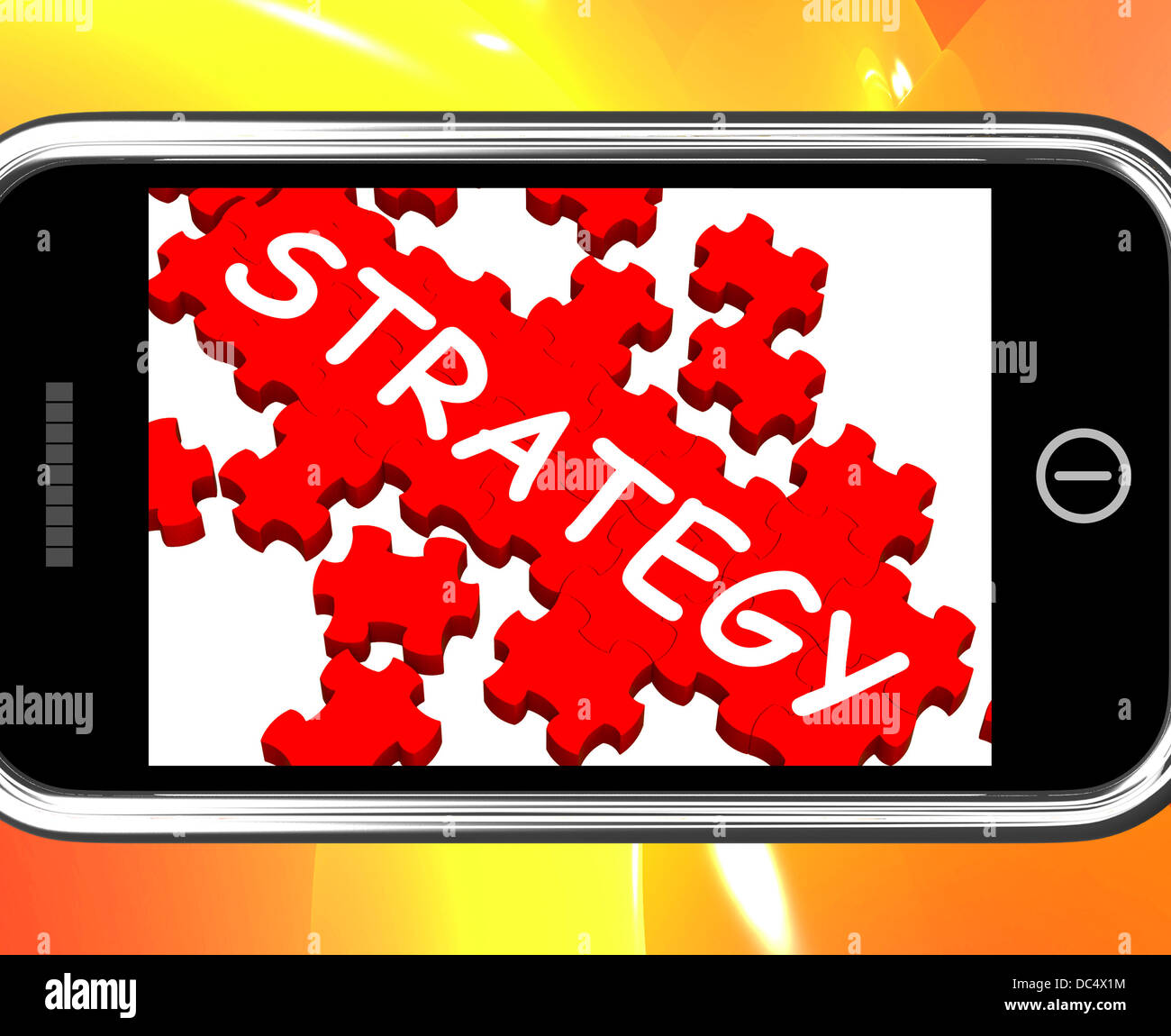 Estrategia en Smartphone mostrando Visión estratégica Foto de stock