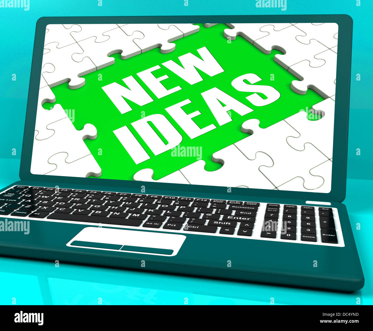 Nuevas ideas en portátil mostrando ideas innovadoras Foto de stock