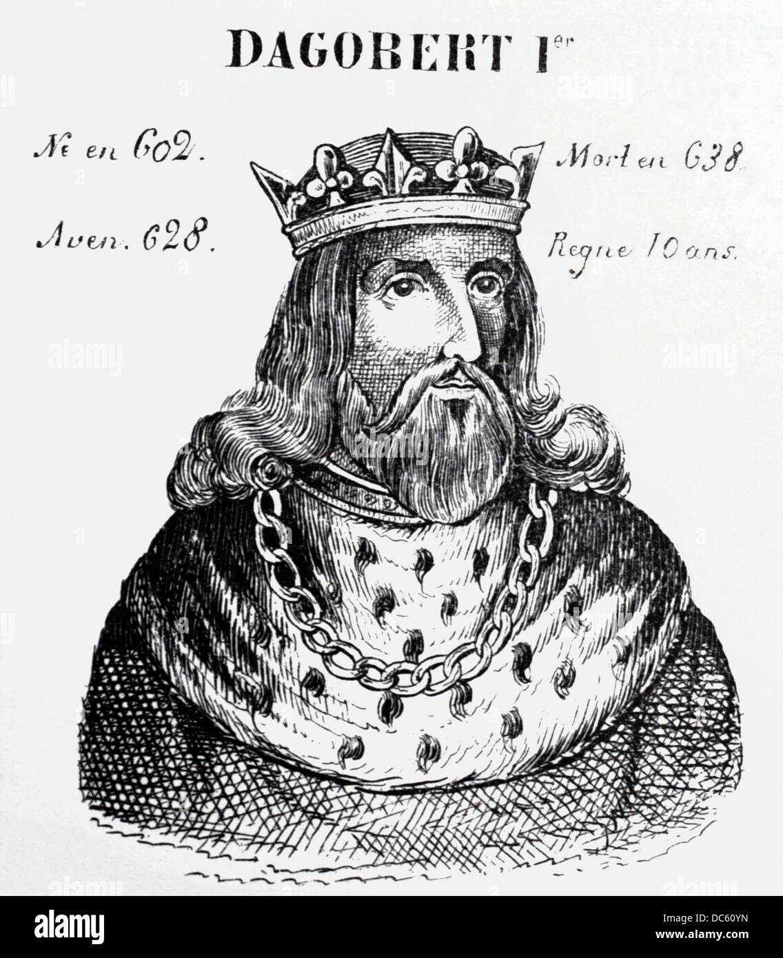 Dagobert 1st, rey de Francia desde 628 a 638. Historia de Francia, por J.Henry (1842) Foto de stock