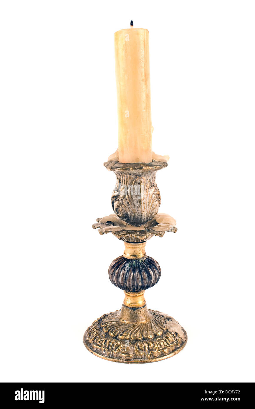 Tabla Vintage candelabro aislado en blanco Foto de stock