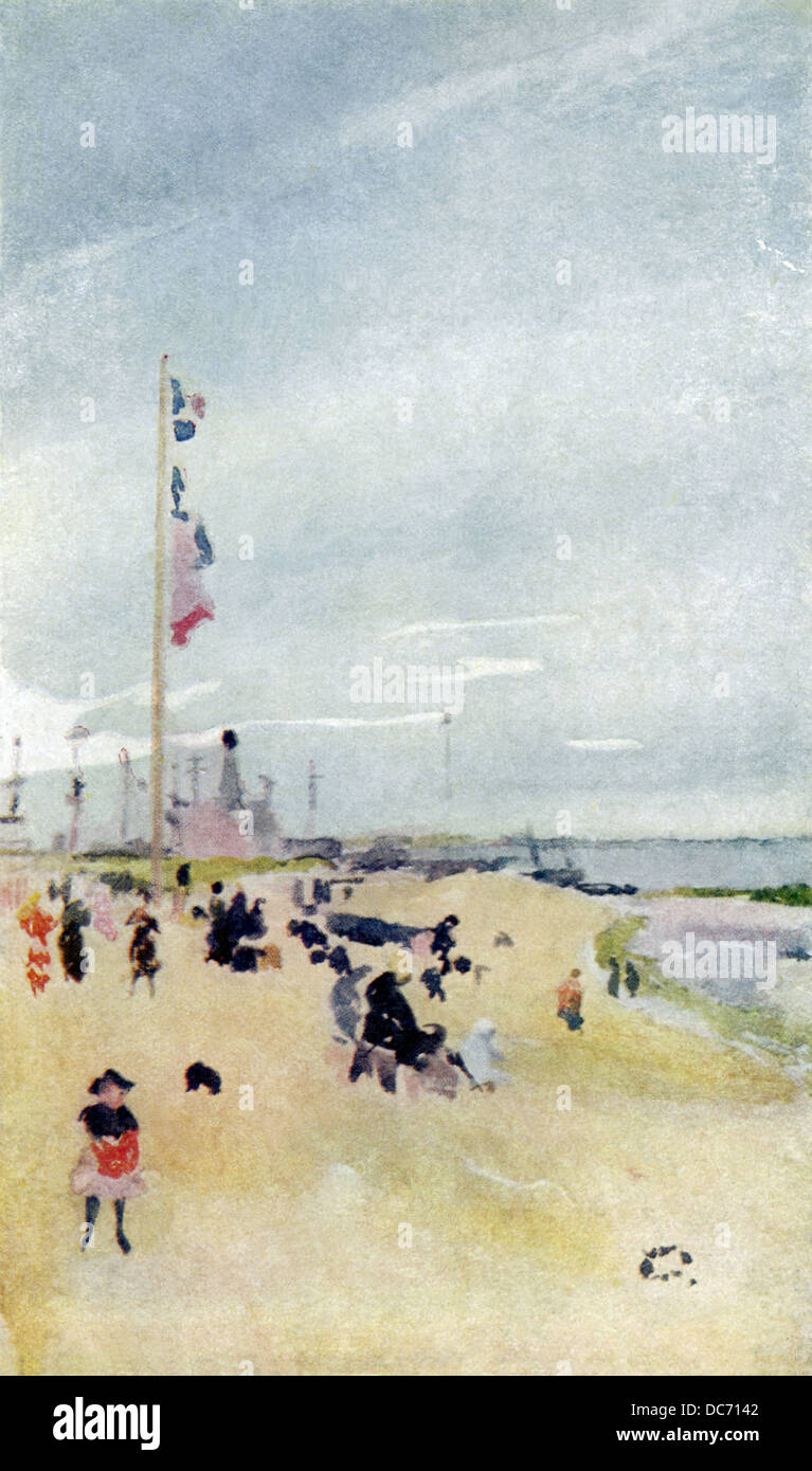 Esta pintura por James Whistler es titulada en el Canal y es una impresión de mar gris-clima. Foto de stock