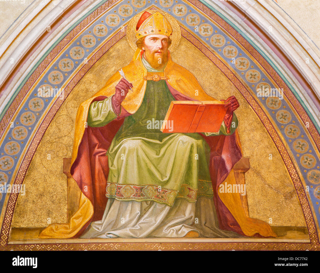 Viena - 27 de julio: Fresco de San Agustín desde el atrio de la iglesia de monasterio de Klosterneuburg Foto de stock