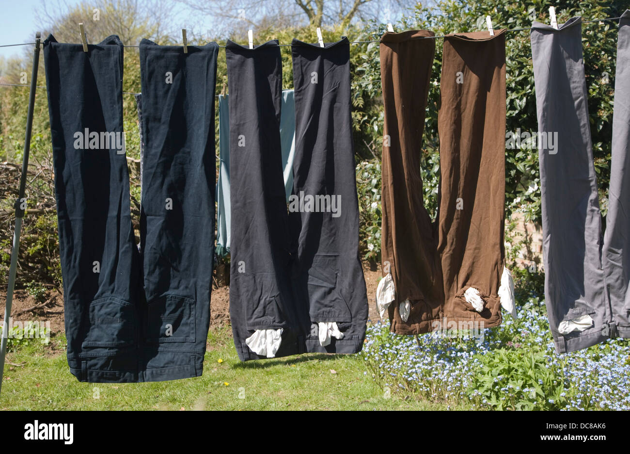 Mal humor Noble Conversacional Línea de lavado pantalones secado en un jardín en un día soleado Fotografía  de stock - Alamy
