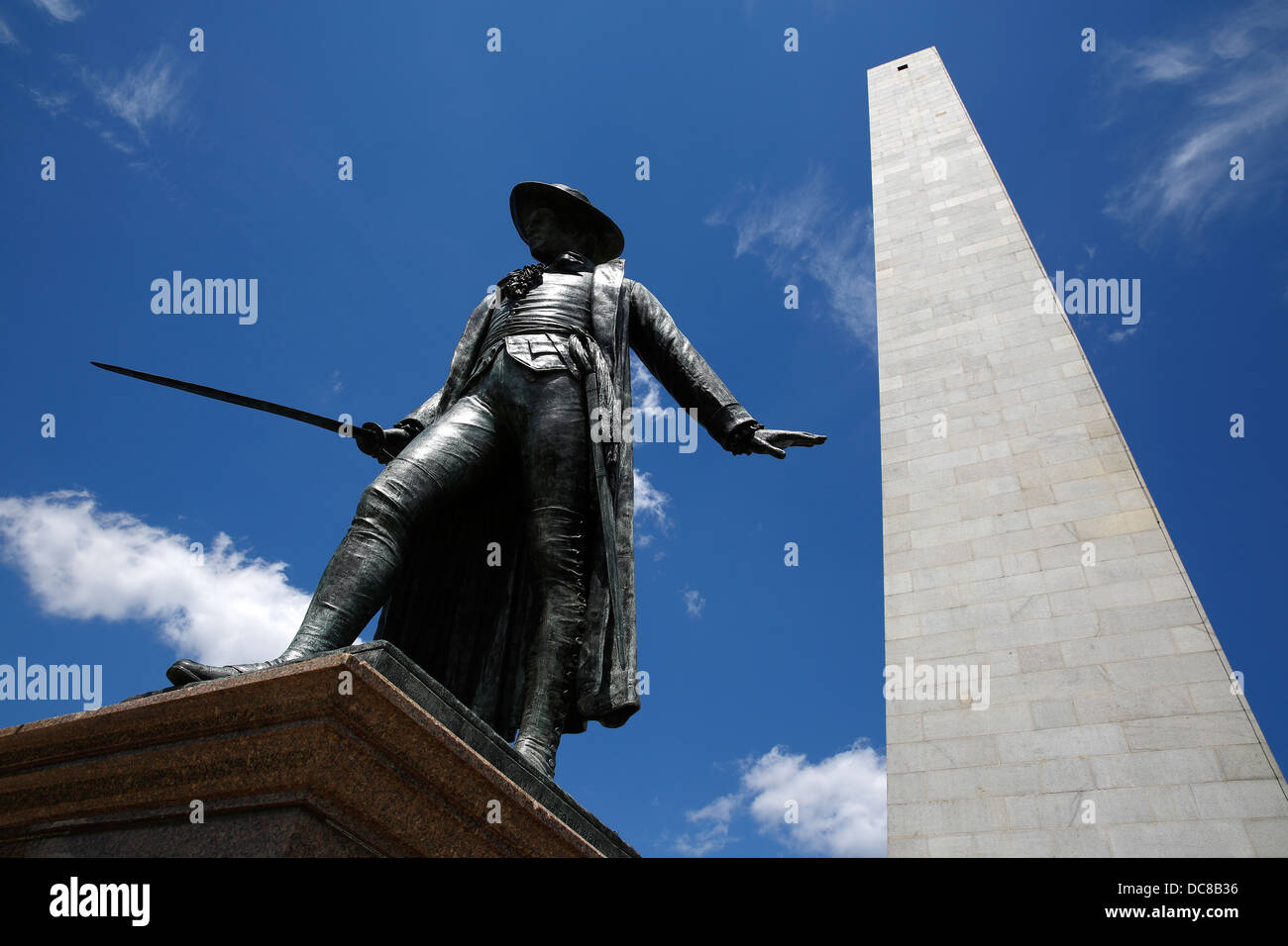 William Prescott estatua, Bunker hill Monument en el Freedom Trail de Boston, Massachusetts Foto de stock