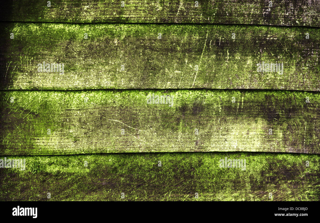 La textura de la madera, con aspecto erosionado, viejo y verde Foto de stock