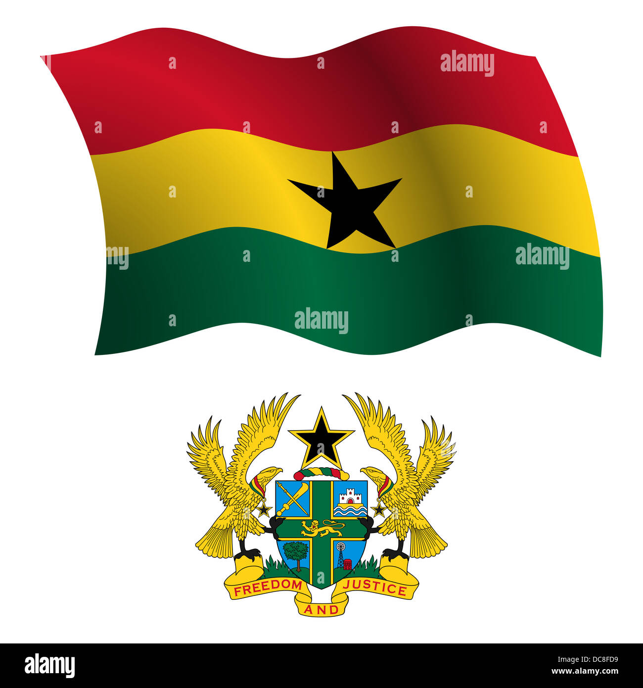 ghana-ondulada-bandera-y-escudo-contra-fondo-blanco-ilustraci-n-arte