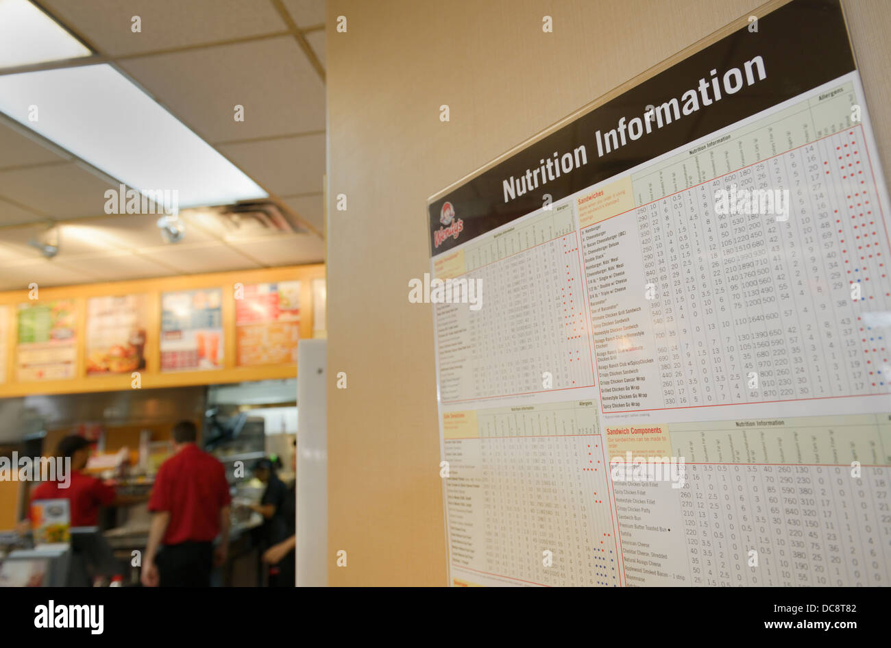 Publicar información sobre la nutrición en un restaurante de comida rápida, NJ, EE.UU. Foto de stock