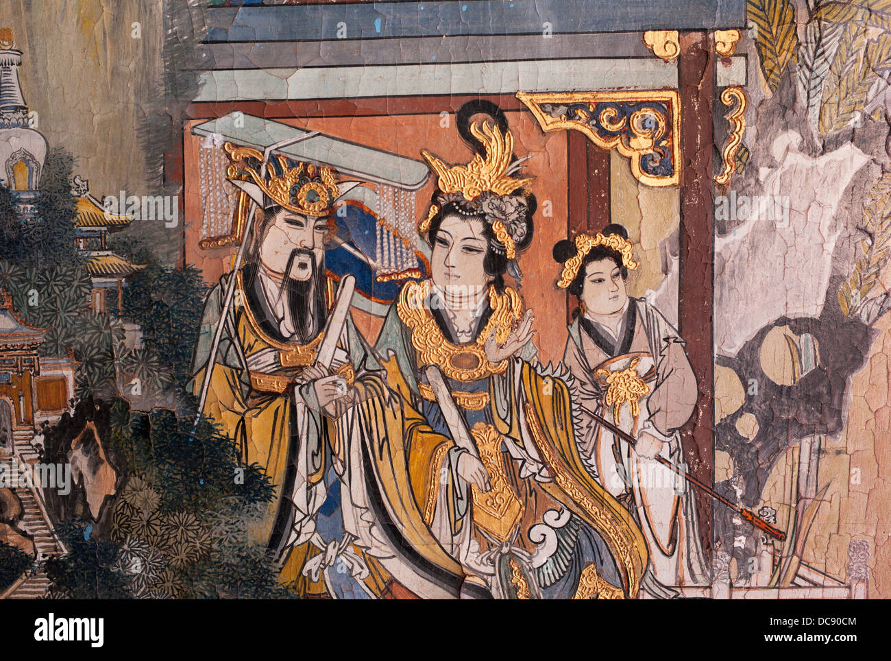 Mural de figuras chinas en una pared; China Foto de stock
