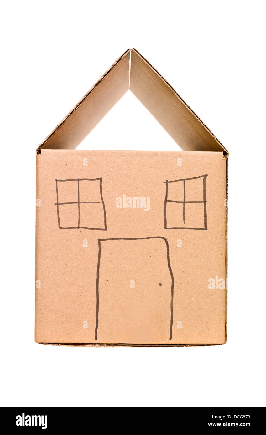 Caja de cartón pintado como una casa Foto de stock
