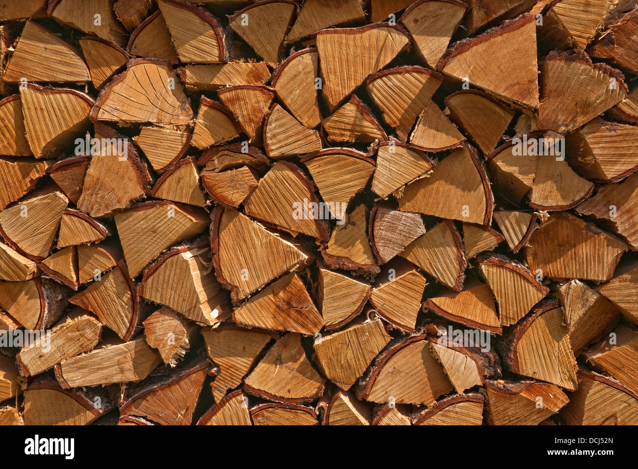 Primer plano de la pila de troncos de madera dividida Inglaterra Reino Unido Reino Unido Gran Bretaña Foto de stock