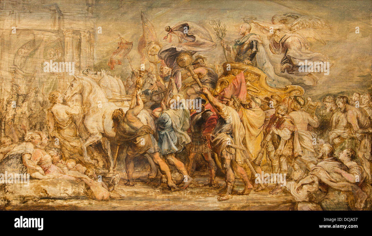 Siglo 17 - El Triunfo de Enrique IV - Pedro Pablo Rubens (1630) - Museo Metropolitano de Arte - Nueva York Oleo sobre madera Foto de stock