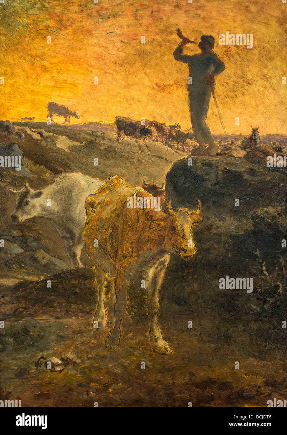 El siglo xix - Llamar a la Casa de vacas, 1872 - Jean-François Millet Philippe Sauvan-Magnet / Museo Activo Foto de stock