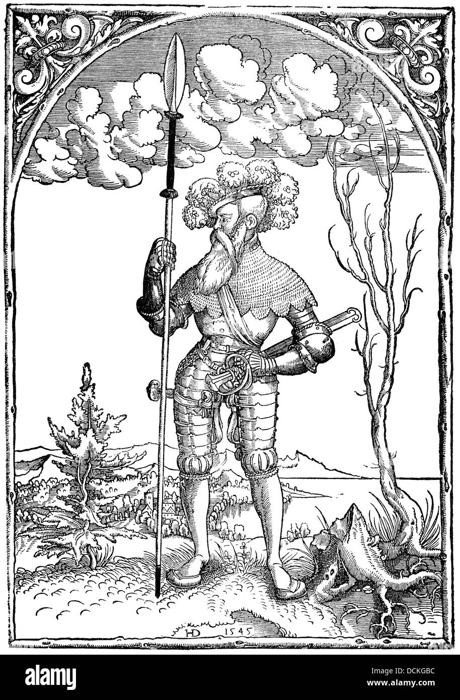 Un capitán mercenario en el siglo XVI. Foto de stock