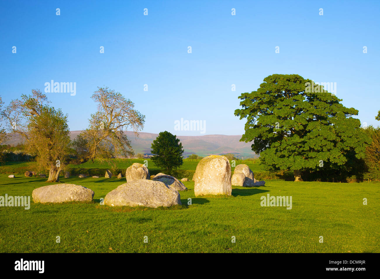 Long Meg prehistóricos megalíticos del Neolítico stone circle permanente cerca de Penrith Cumbria Inglaterra Foto de stock